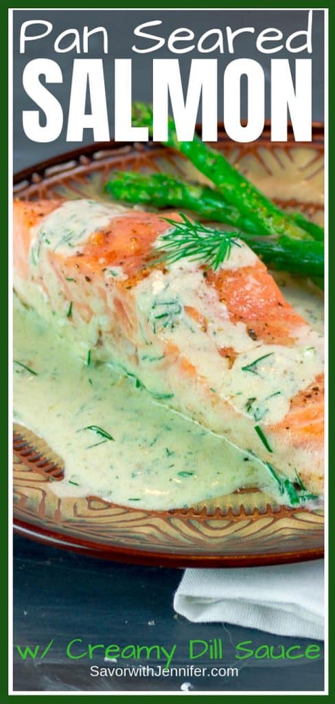Easy Pan Seared Salmon with Creamy Dill Sauce pinterest pin