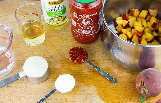 ingredients for peach chili dipping sauce