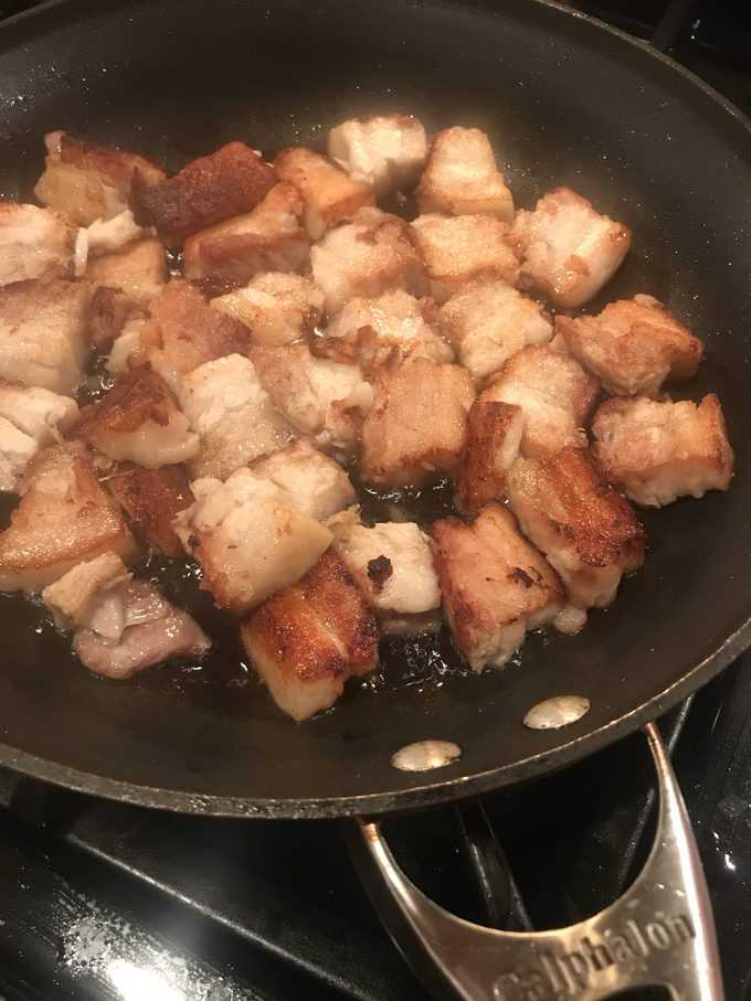 fried pork belly with crispy and caramelized edges | savorwithjennifer.com