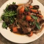 Coq Au Vin - chicken stew made with wine, bacon, mushrooms, shallots, and garlic | savorwithjennifer.com