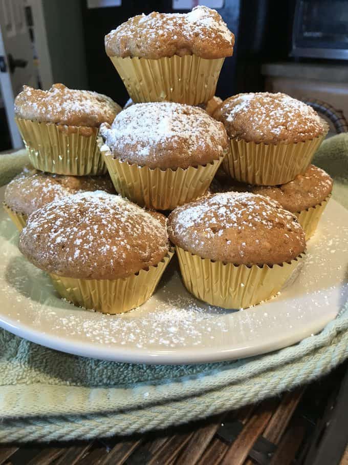 tower of fresh baked pumpkin muffins | savorwithjennifer.com