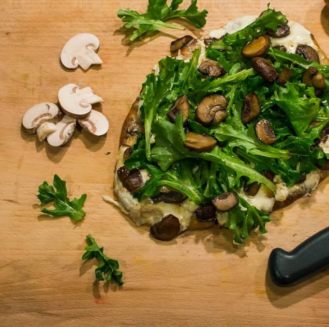 Truffled Goat Cheese & Arugula Pizza with Caramelized Mushrooms SAVOR