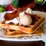 Buttermilk Bacon Waffles with Honey Cinnamon Butter | Savorwithjennifer.com