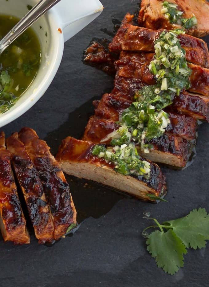 Grilled Sweet Chipotle Pork Tenderloin with Cilantro Lime Chimichurri | savorwithjennifer.com