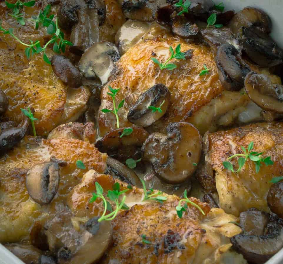 Crispy Roasted Chicken with Mushrooms and Cream