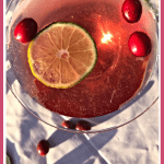 The Classic Cosmopolitan Pin showing martini glass from above with a lime and cranberries