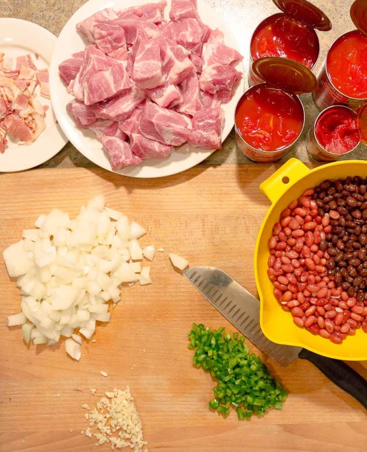 Chopped and diced ingrediants for Instant Pot Pressure Cooker Red Pork Chili