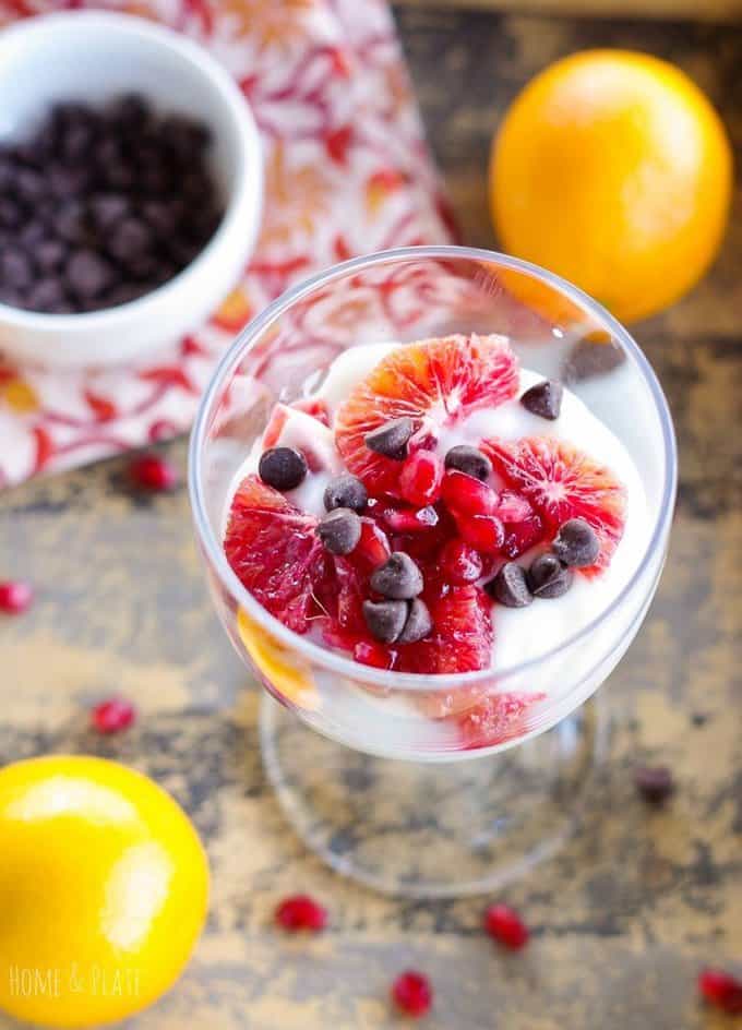 blood orange parfaits with dark choco chips