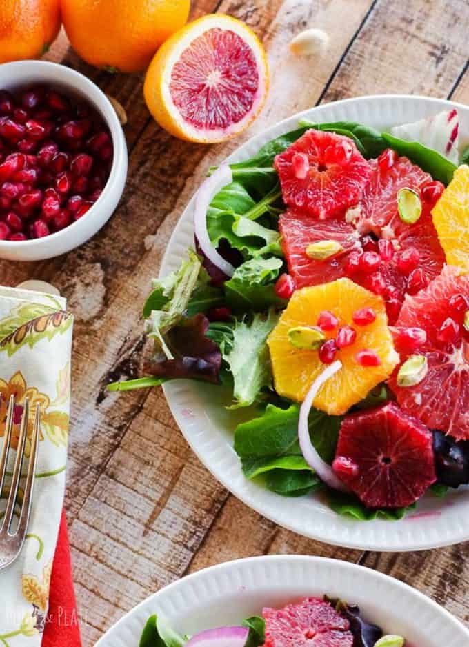 winter sweet citrus salad with pomegranite and pistachios