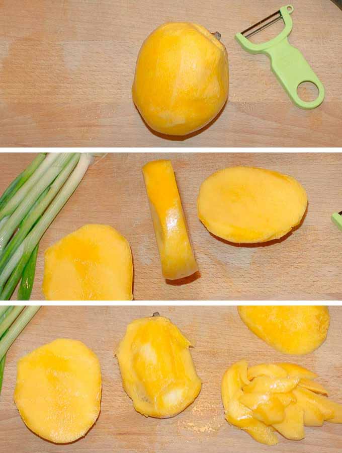 collage of how to cut up a mango