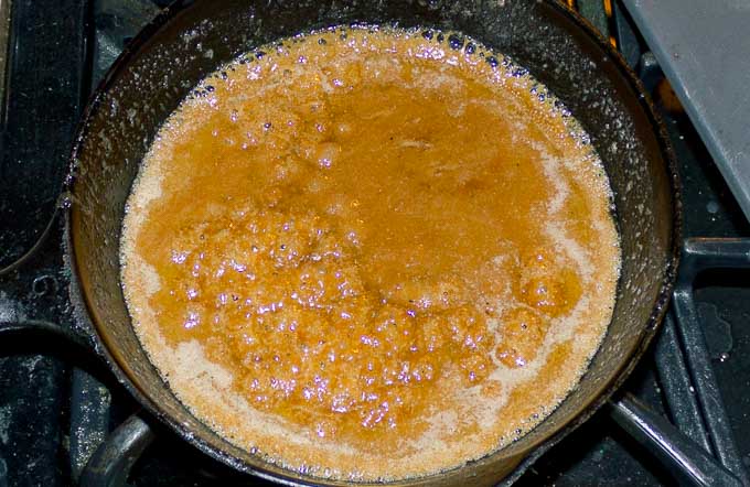 butter and brown sugar bubbling together