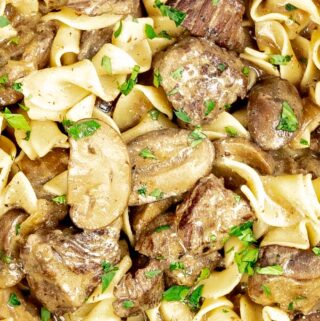 close up of Slow Cooker Beef Stroganoff Recipe From Scratch