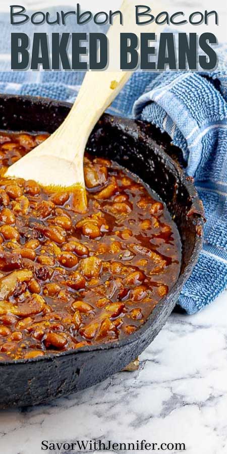 Bourbon Bacon Grilled Baked Beans Pinterest pin image