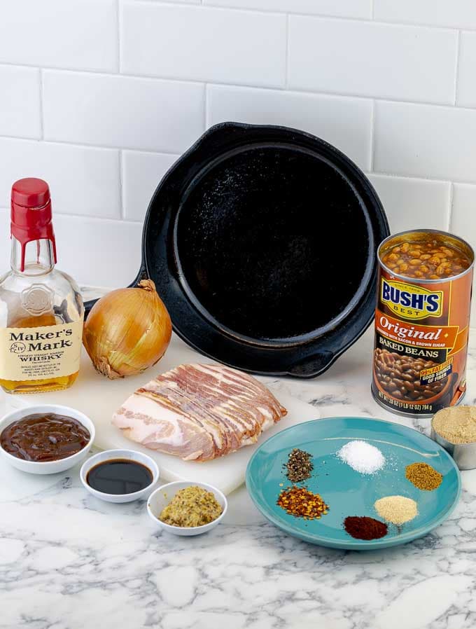 ingredients being prepped for baked beans