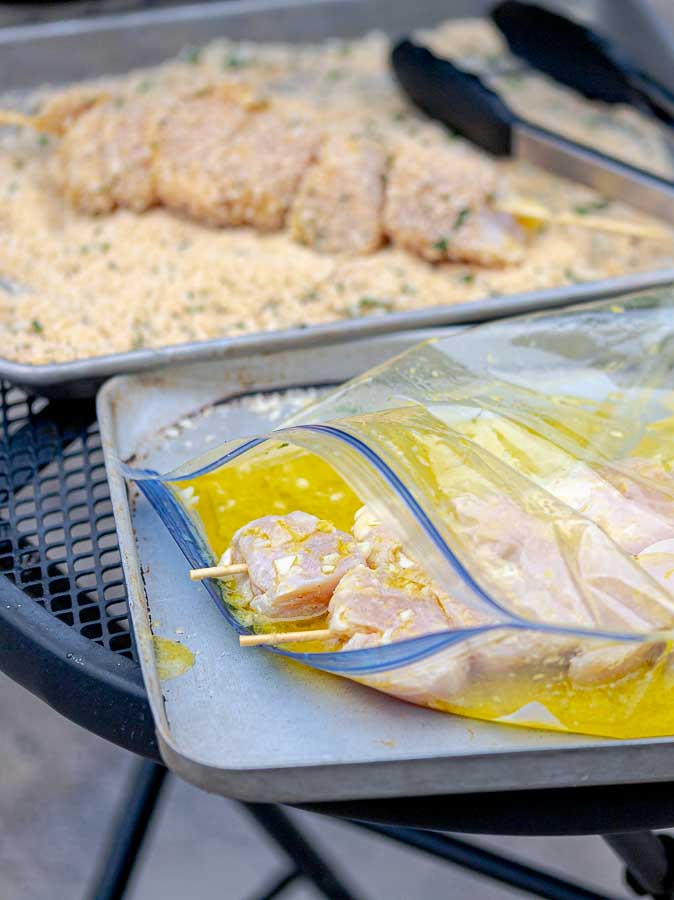 Grilled Chicken Spiedini Kabobs in a ziplock with marinade