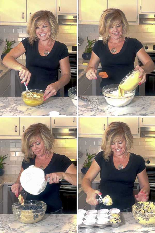 Jennifer showing steps to make the muffins