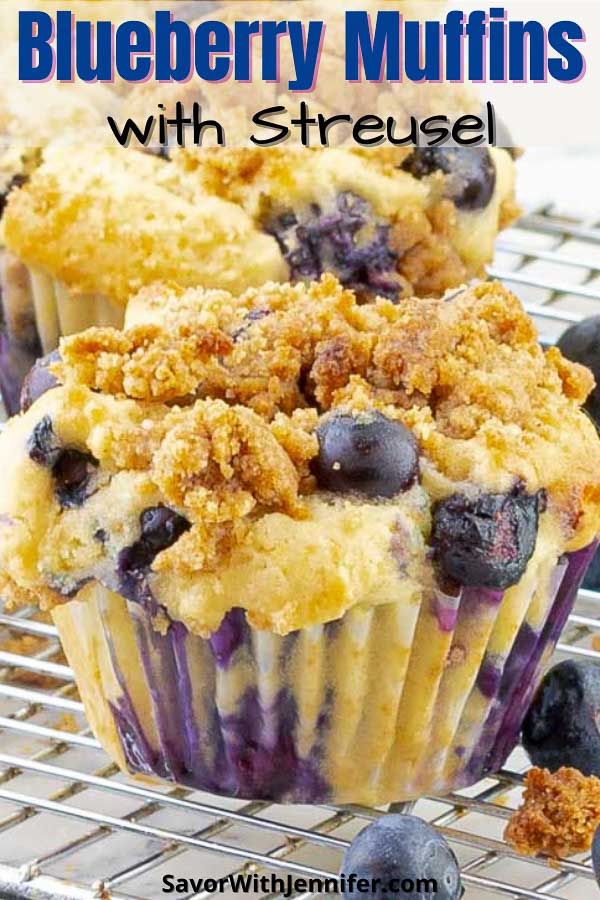 Sour Cream Blueberry Muffins with Streusel pinterest pin image