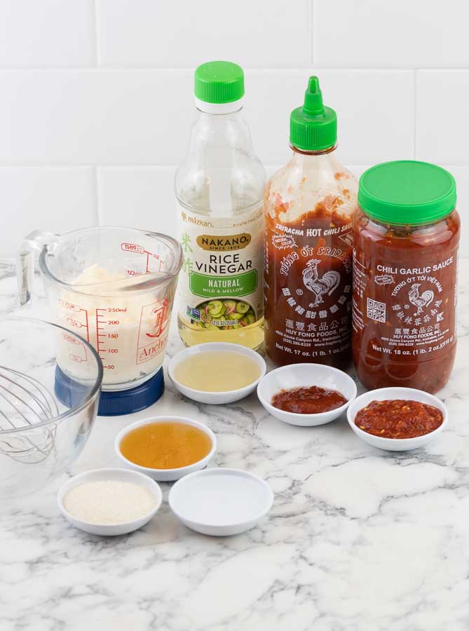 sauce ingredients for Oven Roasted Bang Bang Shrimp Skewers