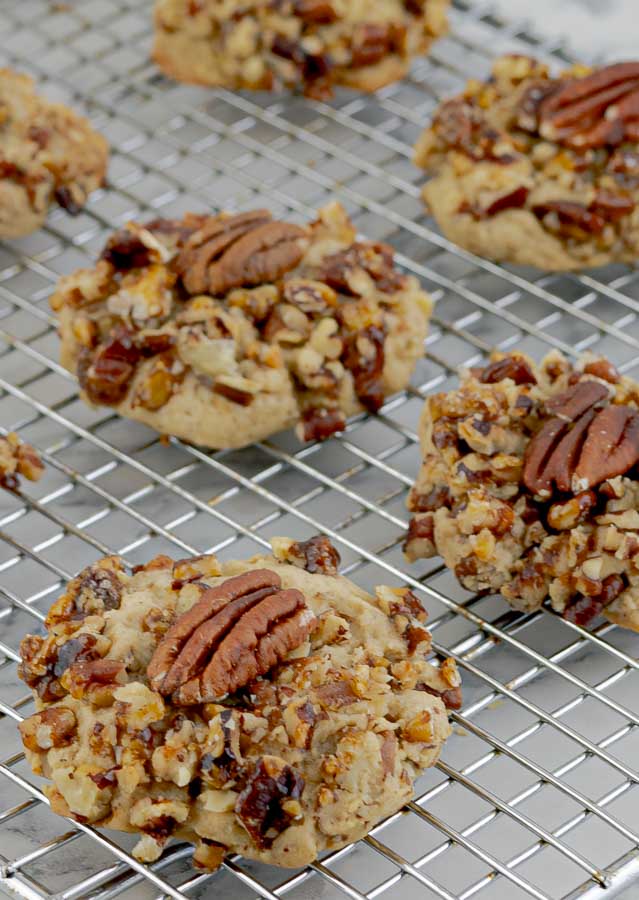 butter pecan cookies recipe on a wire cooling rack