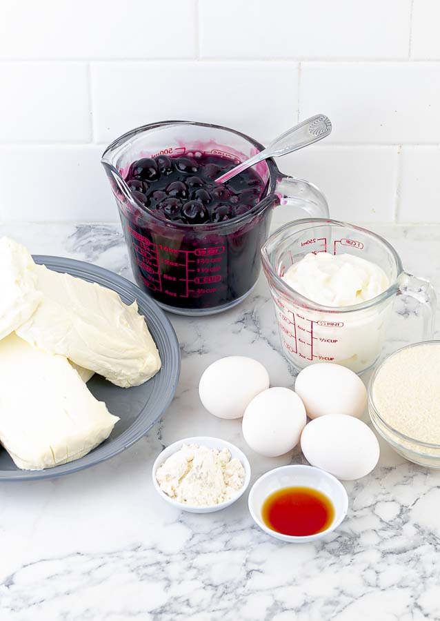 filling ingredients for Cherry Swirl Cheesecake with Graham Crust