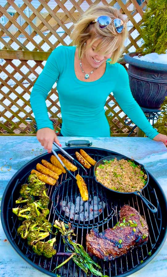 Jennifer grilling using the best teriyaki marinade