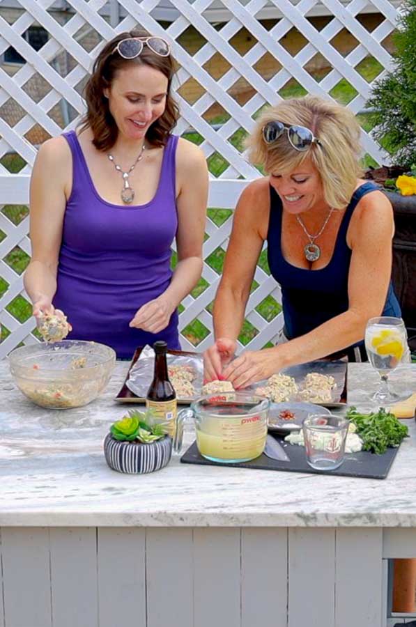 Jennifer and Guest forming Grilled Shrimp Cakes