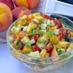 glad bowl of summer peach and tomato chop salad