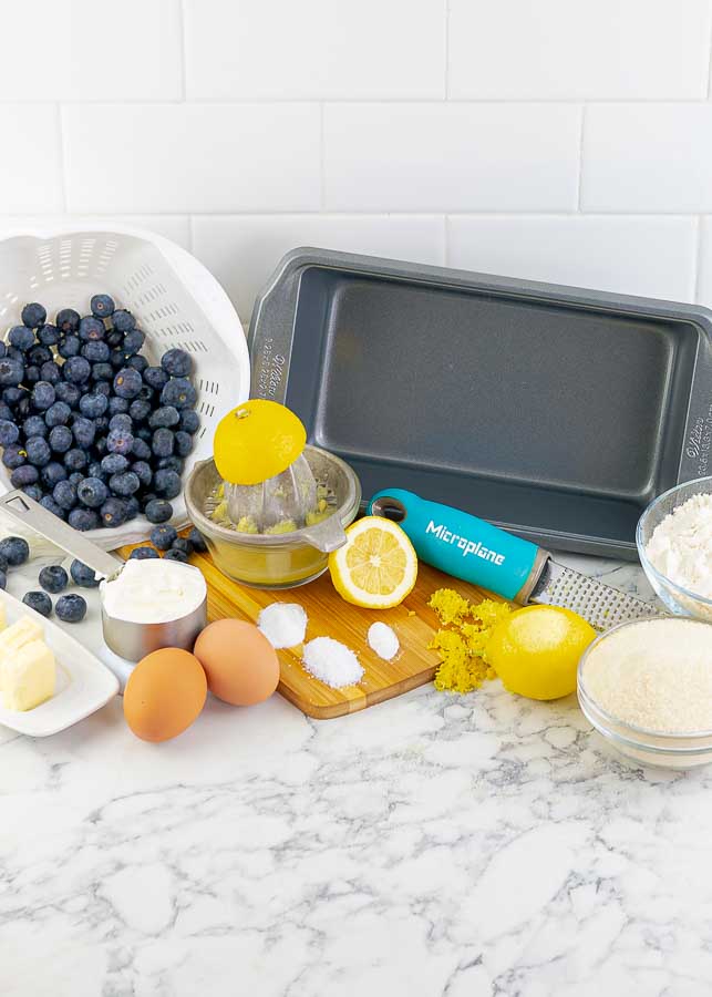 ingredients for Blueberry Lemon Sour Cream Pound Cake