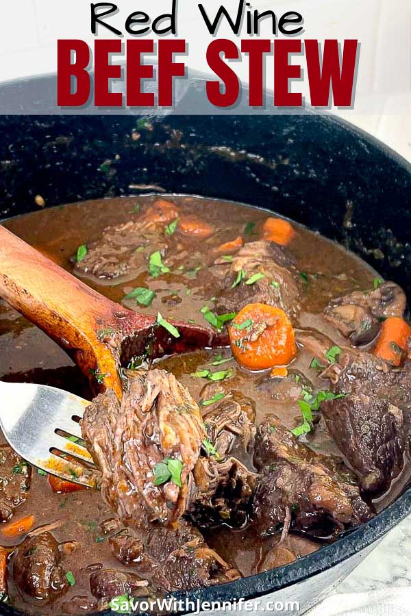 Red Wine Beef Stew with Mushrooms and Carrots PINTEREST pin image