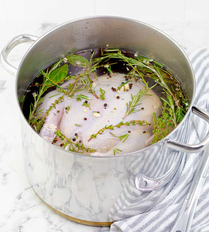 large stock pot with large stock pot with a chicken in Simple Turkey and Chicken Brine