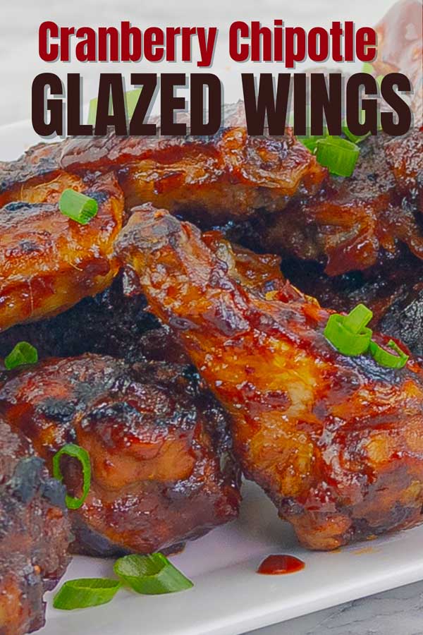 pinterest pin image of cranberry chipotle baked chicken wings
