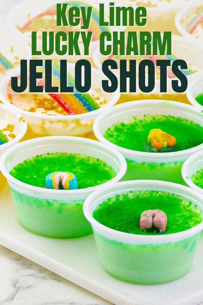 pinterest pin image for key lime lucky charms jello shots