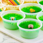 close up of three lucky charms jello shots