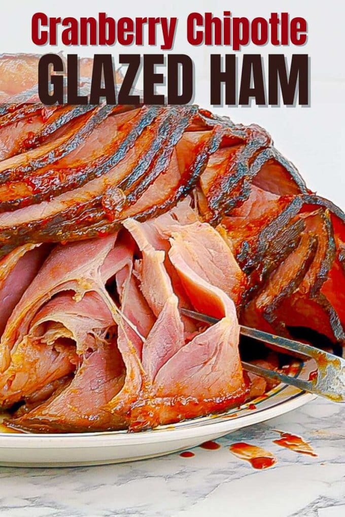 pinterest pin image for cranberry chipotle glazed ham