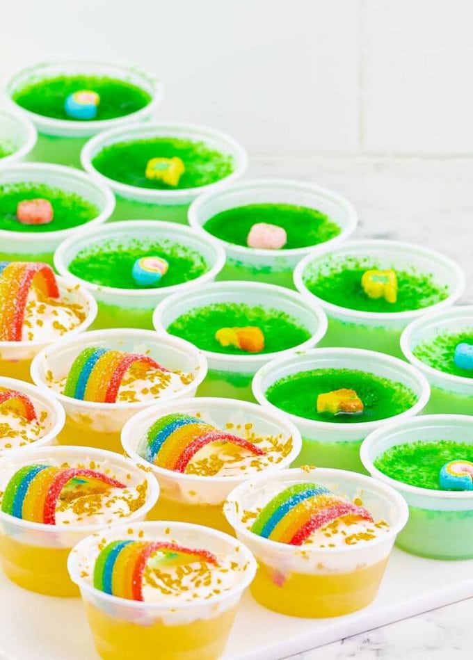 pot o' gold jello shots with key lime shots in the background