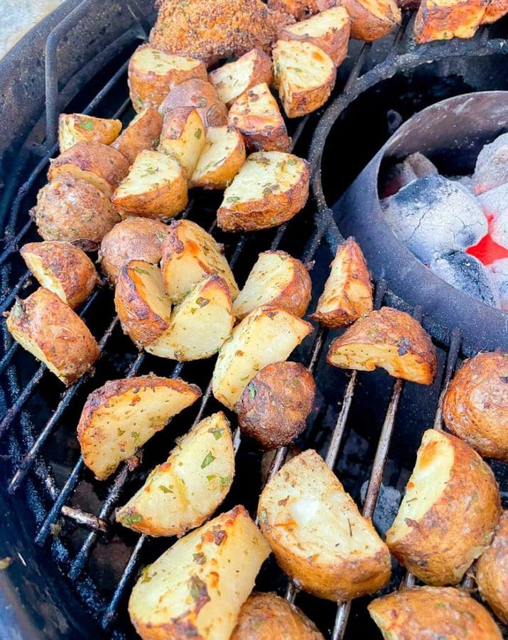 potatoes roasting on the grill